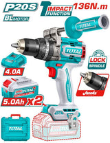 Taladro Percutor Inalámbrico Brushless 20V 136Nm Total Tools