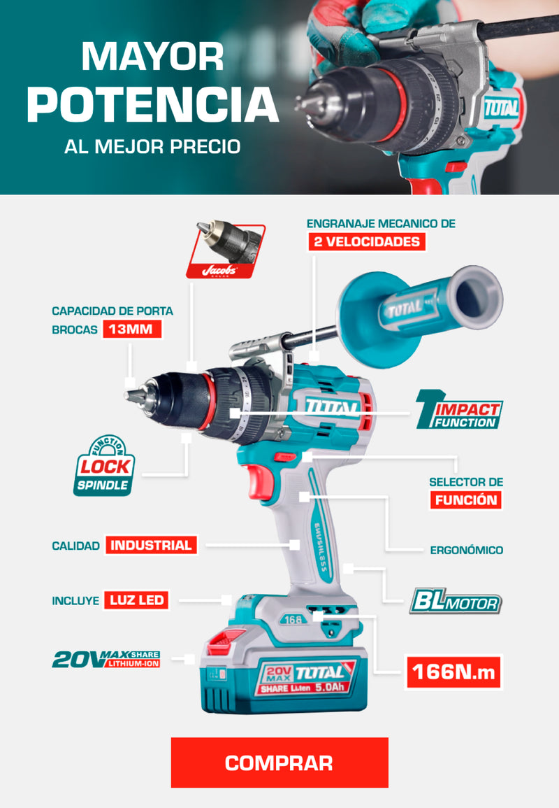 Taladro percutor  Brushless 166nm TIDLI201668 - Total Tools