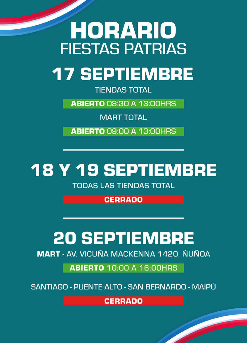 Horario Fiestas Patrias