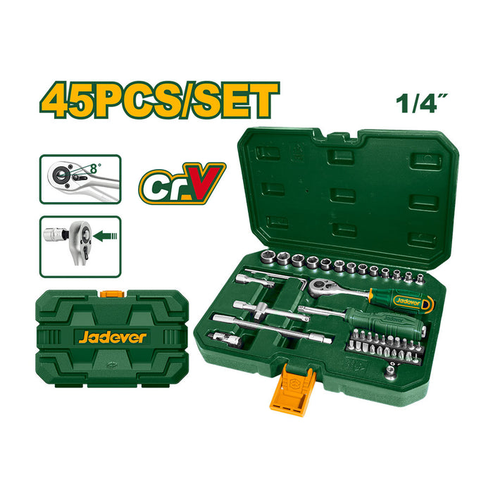 Juego De Dados Mecánicos Encastre 1/4" Jadever