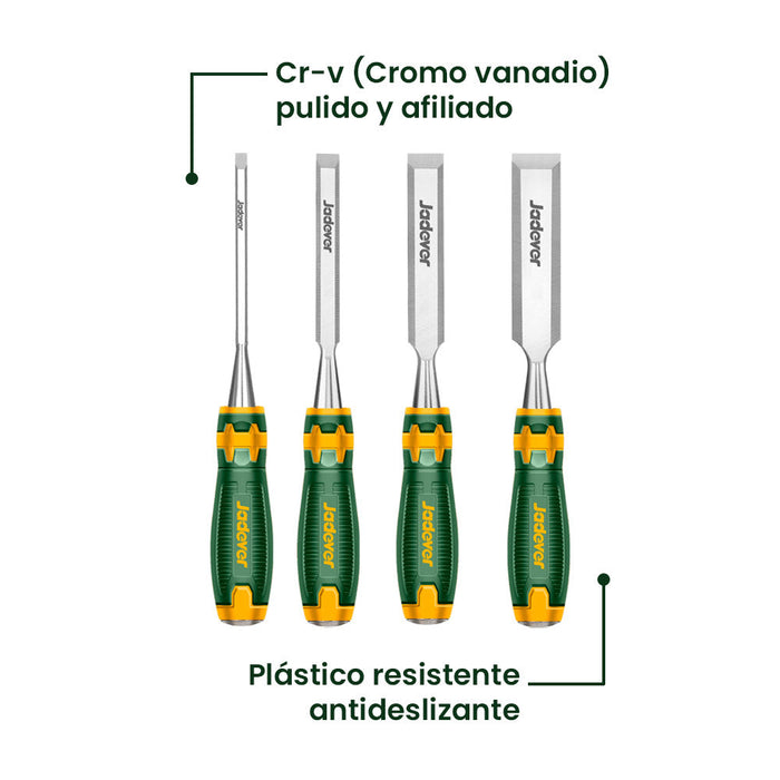 Juego Set de Formones para Madera 4 Piezas JADEVER