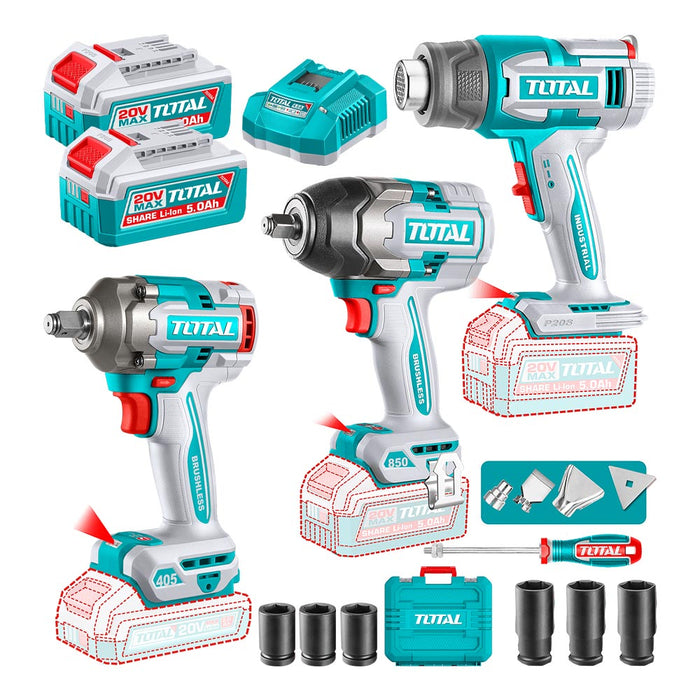 Kit 2 Llaves de Impacto 850Nm y 405Nm + Pistola de Calor 550°C + Accesorios Total