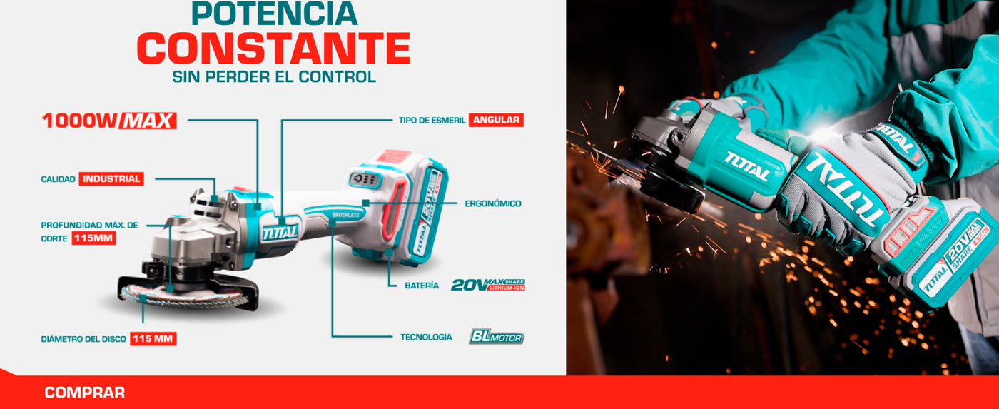 Esmeril Angular Brushless 20V 1000w - Total Tools