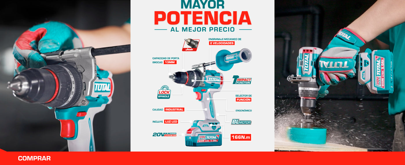 Taladro percutor  Brushless 166nm TIDLI201668 - Total Tools