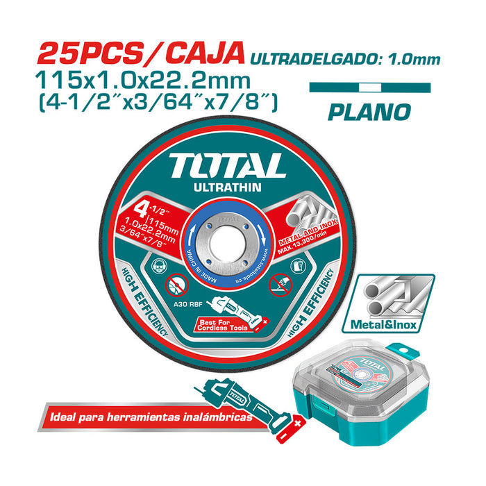Disco de Corte para Metal 115mm 25 Piezas Total