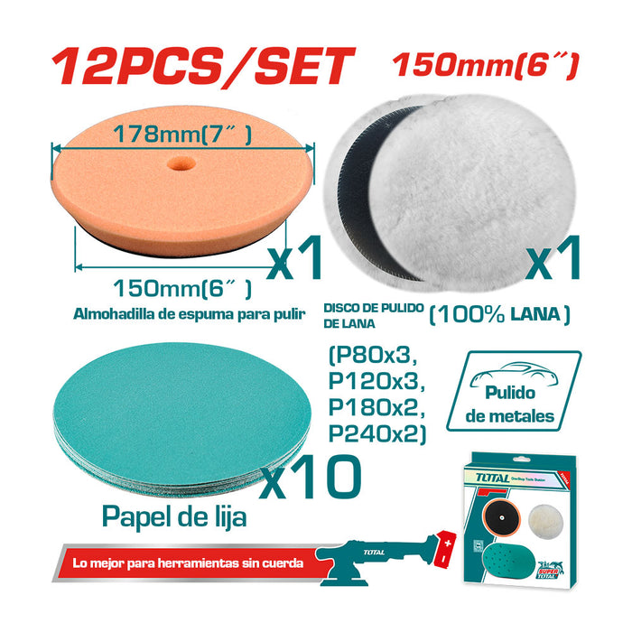 Set de discos de pulido 6" 12 piezas