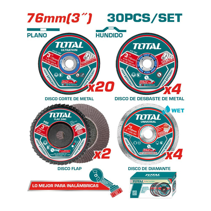 Set 30 Piezas Discos de Corte y Desbaste Total