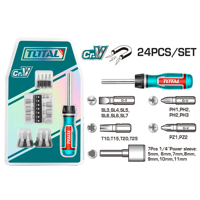 Set destornilladores de trinquete 24pzas TOTAL