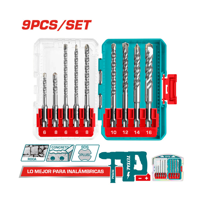 Set 9 Piezas Brocas para Martillo SDS Plus Total