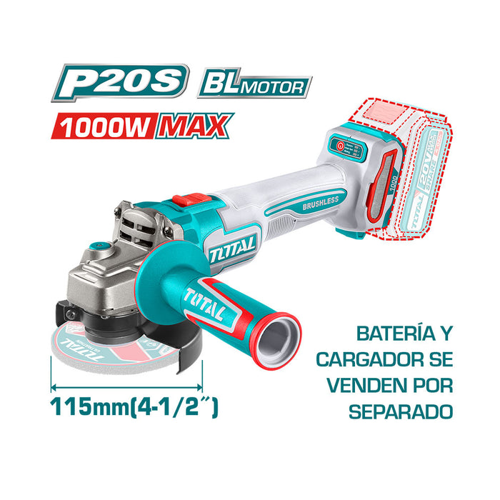 Esmeril Angular Inalámbrico 20V 115mm 1000W