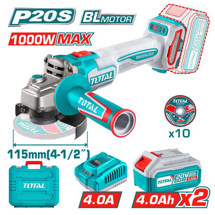 Esmeril Angular Brushless 20V 1000w + Batería y Cargador