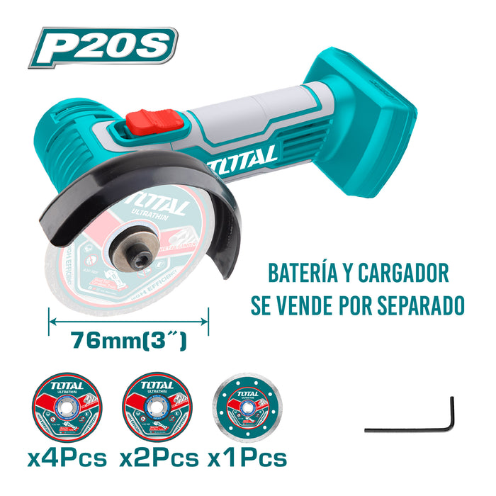 Mini Cortador Esmeril Industrial 20v 3 Pulgadas + 7 Discos TOTAL