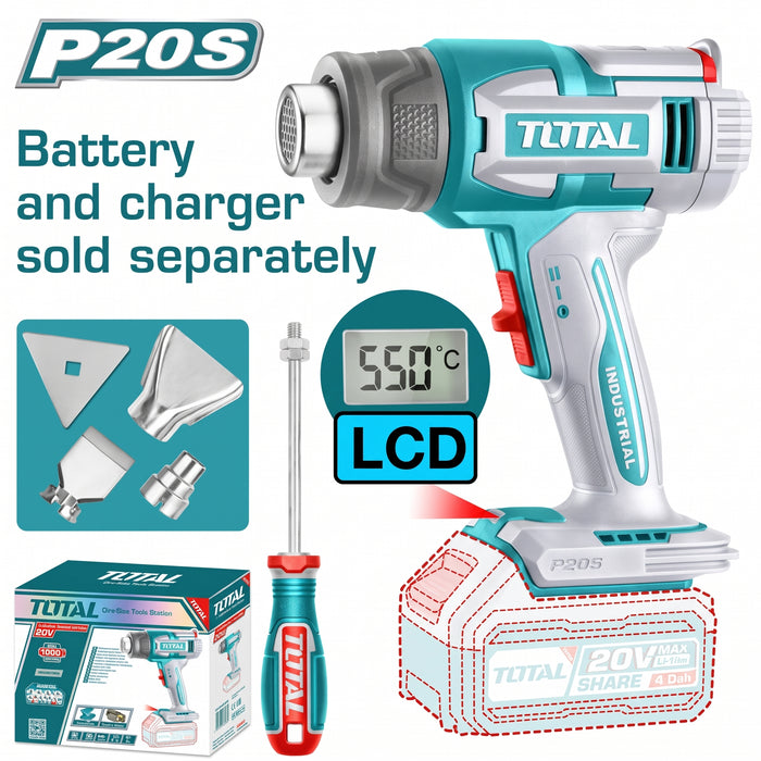 Pistola de Calor Inalámbrica 20V 550°C + Accesorios Total