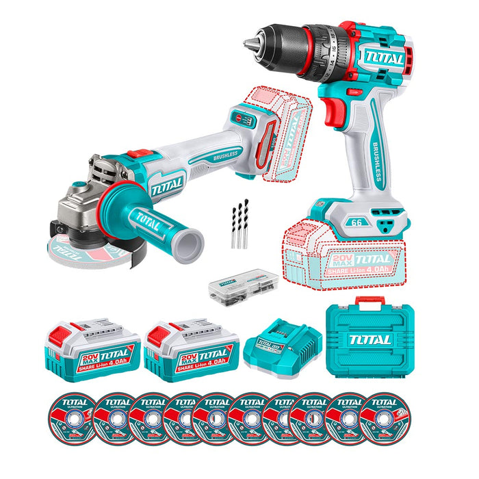 Kit Taladro 66Nm + Esmeril 1200W MAX 20V Total