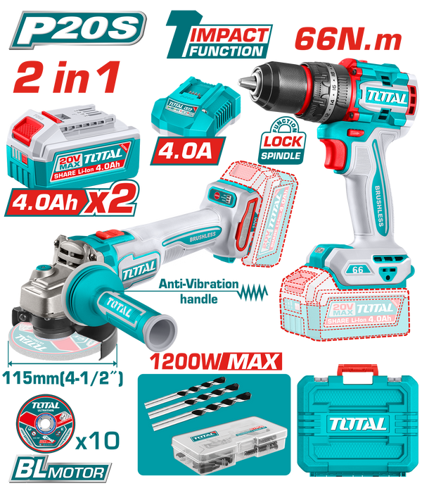 Kit Taladro 66NM y Esmeril 4 1/2 inalámbrico