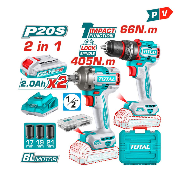 Kit Taladro Percutor 66Nm + Llave Impacto 405Nm 20V + Acc - ENTREGA DESDE 20 DICIEMBRE