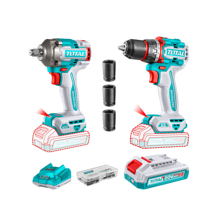 Kit Llave de Impacto + Taladro 55Nm + Accesorios Total