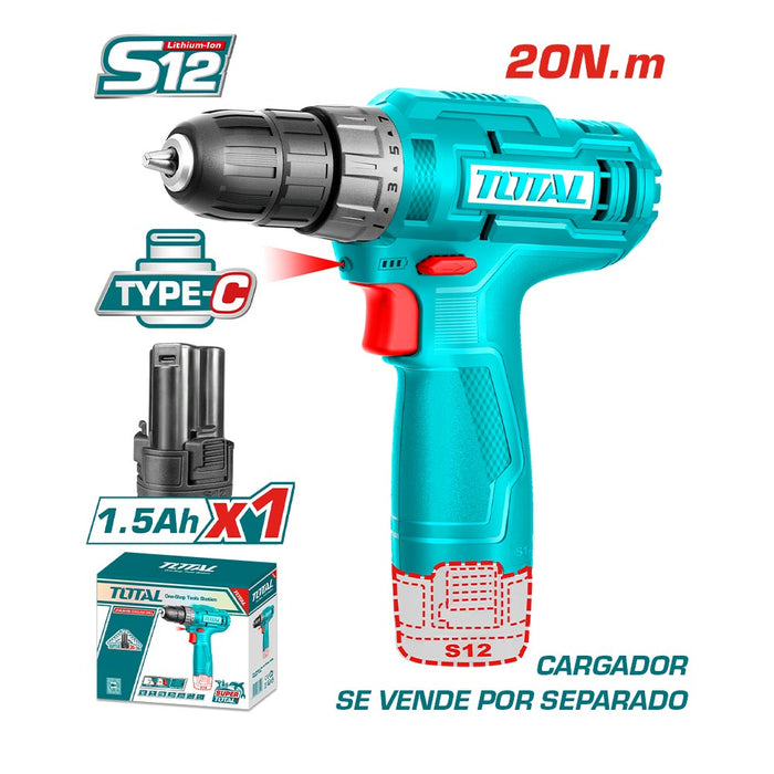 Taladro Inalámbrico 12V 10mm + Bat 1.5ah tipo C Total