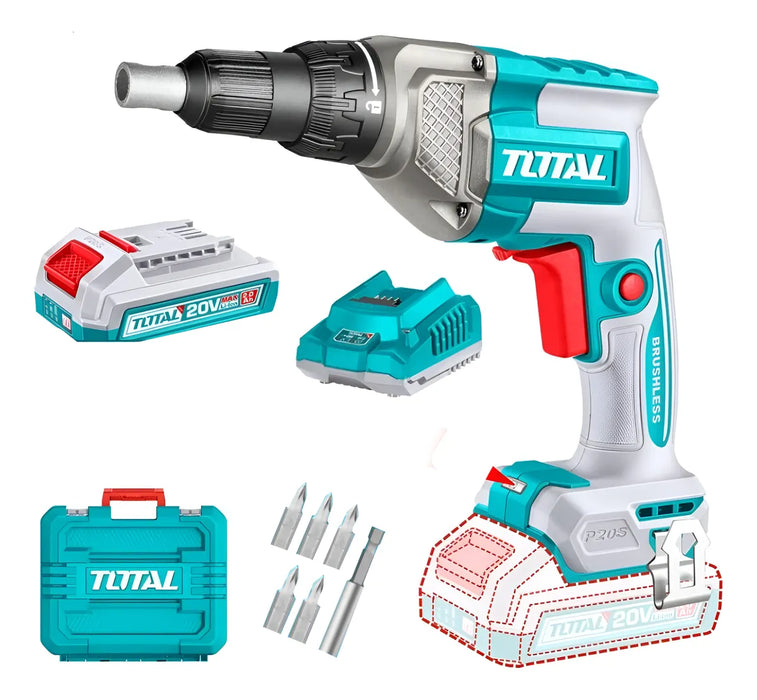 Taladro Atornillador Drywall Inalámbrico 20V para Yeso + Batería y Cargador