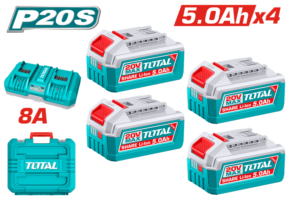 Kit 4 Baterías 5.0Ah 20V + Cargador Total