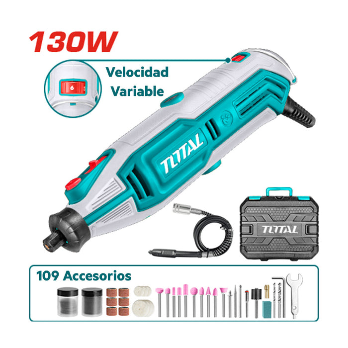 Herramienta Multiuso 130w Velocidad Variable + Maleta + 114 Accesorios super TOTAL