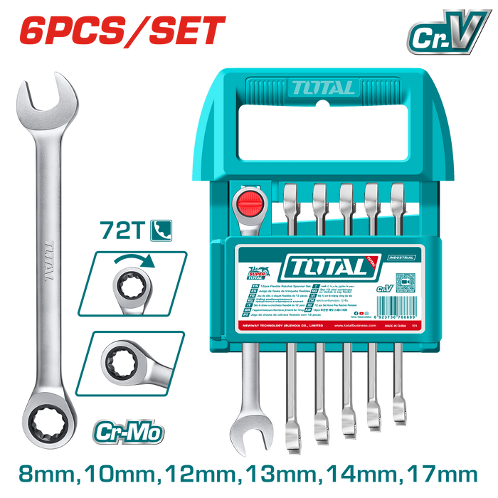 Set de 6 Llaves Combinadas con Chicharra Total Tools