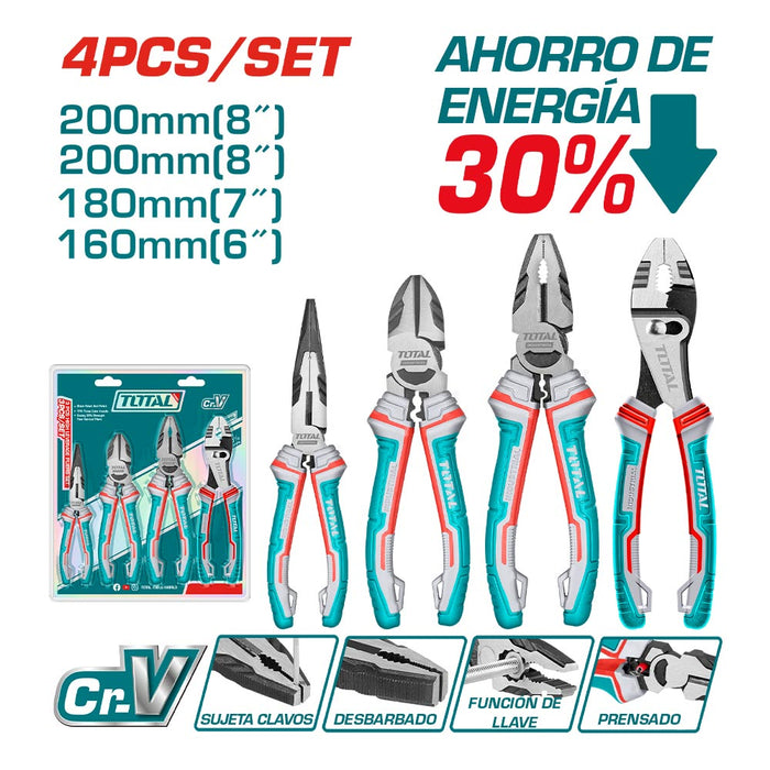 Set 4 Alicates Cromo Vanadio 30%Ahorro