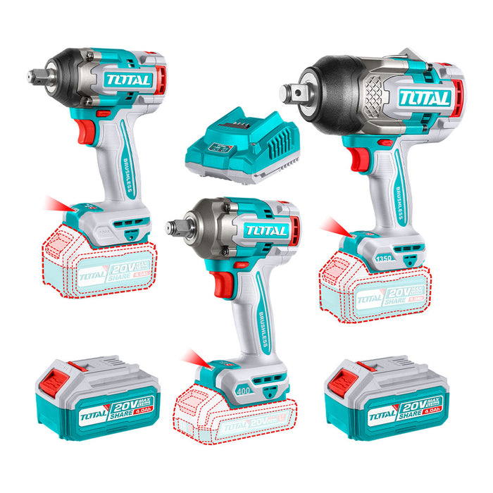 Kit Inalámbrico 20V 3 Llaves de Impacto 1350Nm + 500Nm y 400Nm Total