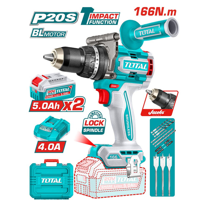 Taladro percutor  Brushless 166nm + Bateria y Cargador