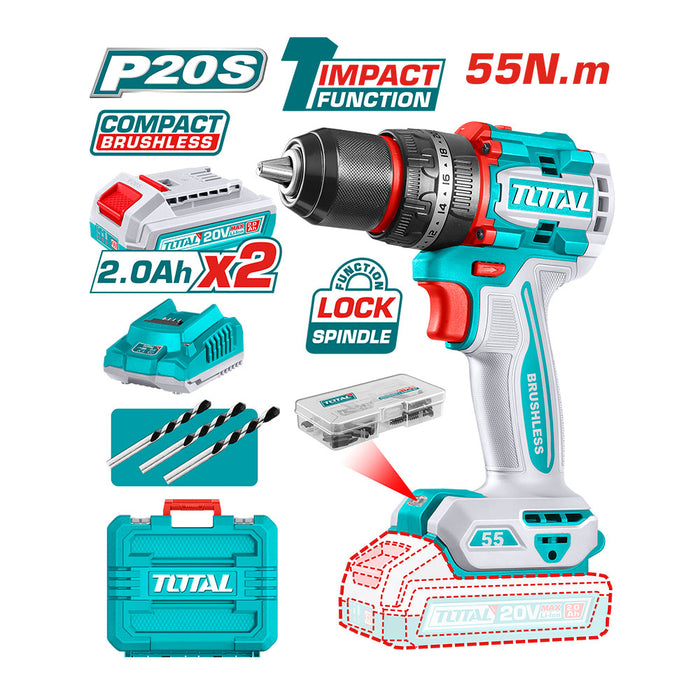 Taladro Inalámbrico 55Nm 20V + 2 Baterías y Cargador