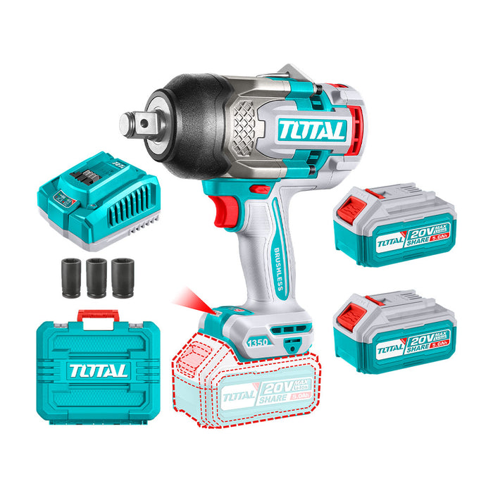 Llave de Impacto Inalámbrica 3/4 1350Nm + 2 Bat + Car