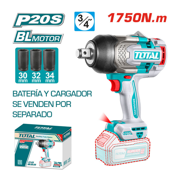 Llave de Impacto Inalámbrica 3/4 1750Nm 20V Total