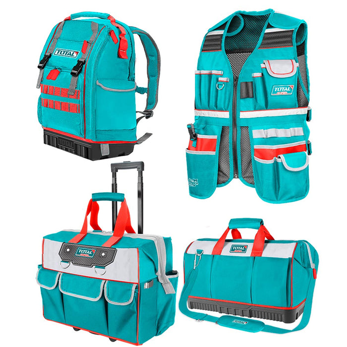 Bolsos Para Herramientas. Set De 4 Piezas Mochila, Chaleco, Bolso Y Maletín Para Herramientas Total