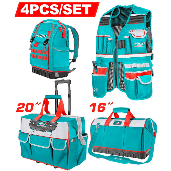 Bolsos Para Herramientas. Set De 4 Piezas Mochila, Chaleco, Bolso Y Maletín Para Herramientas Total