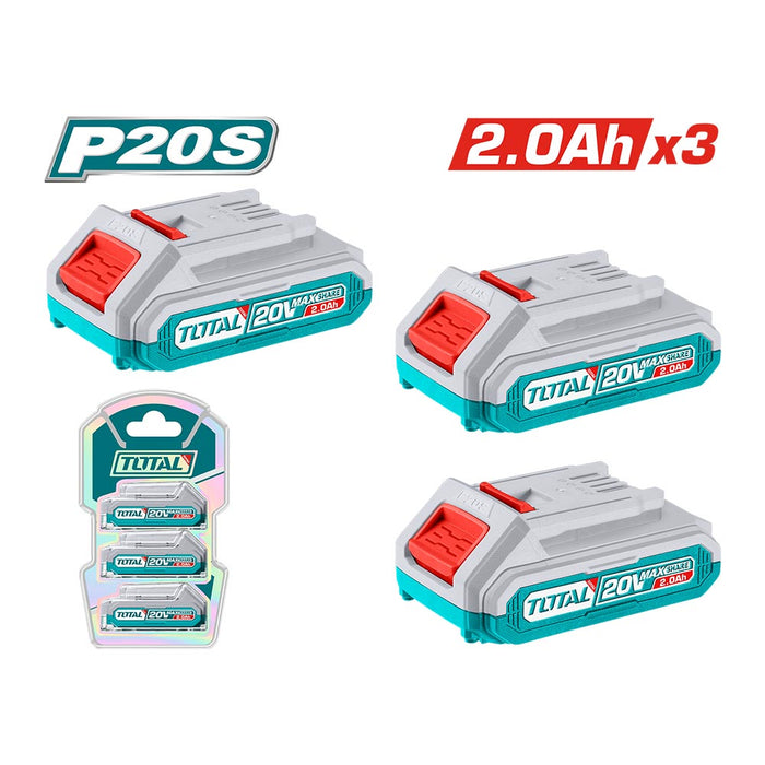 Pack 3 Baterías de Litio-ion 20v 2 Amperes Industrial TOTAL
