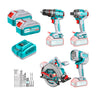 Kit 20V Taladro 96 Nm + Atornillador Imp 285Nm + Sierra Circ 4" + Linterna Total
