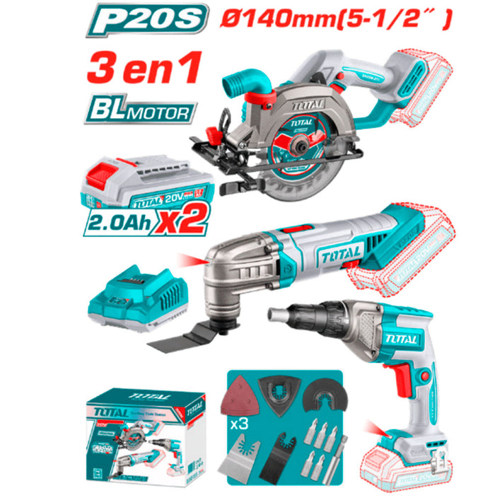 Combo Inalámbrico 20V P20S Sierra Circular + Multiherramienta + Cortadora Drywall