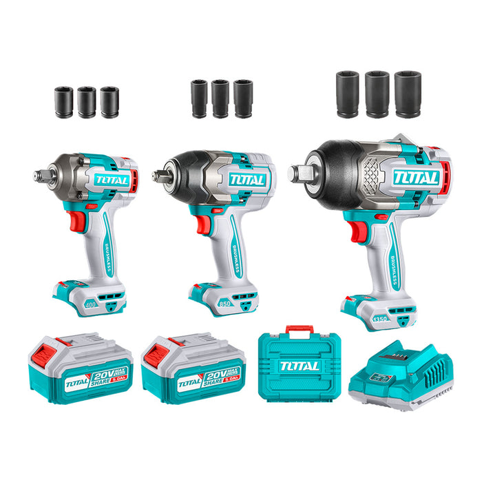 Kit Llaves de Impacto Inalámbrica 400Nm - 850Nm - 1350Nm 20V