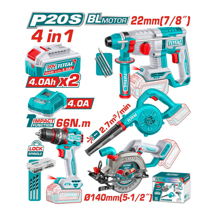 Kit 20 Taladro 66nm + Rotomartillo SDS Plus  +  Sierra + Soplador 20V