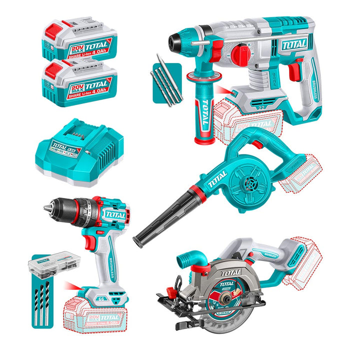 Kit 20 Taladro 66nm + Rotomartillo SDS Plus  +  Sierra + Soplador 20V