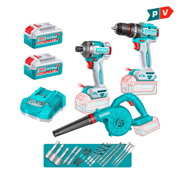 Kit Taladro 86Nm + Atornillador 285nm + Soplador 20V + Acc - ENTREGA DESDE 20 DE DICIEMBRE