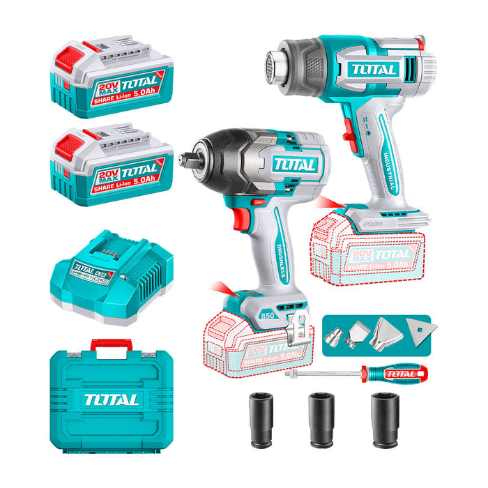 Kit Llave Impacto 850Nm + Pistola Calor 550 °C + Accesorios