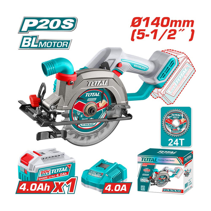 Sierra Circular Inalámbrica 20V 5 1/2" + Batería y Cargador