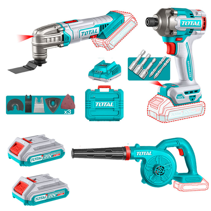 Kit Atornillador de Impacto 285Nm + Soplador 20V + Herramienta Multiuso 20V