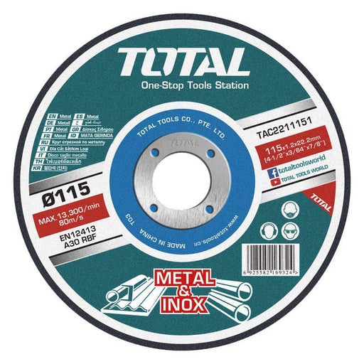 Disco de corte para metal 4 1/2" (115x1.2x22.2mm) TOTAL - Total Tools