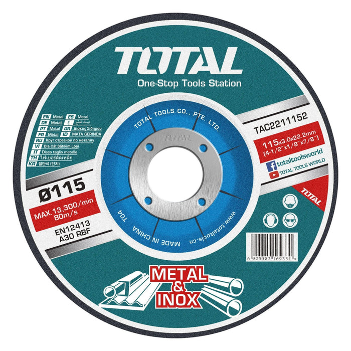 Disco de corte para metal 4 1/2'' (115X3.0X22.2MM) TOTAL - Total Tools