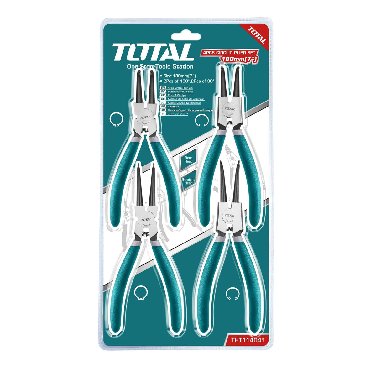 Set de 4 Alicates Saca Seguros 180° y 90° | Total Tools
