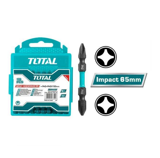 Set punta phillips de impacto PH2 doble (cruz y cruz) 10pzas TOTAL - Total Tools